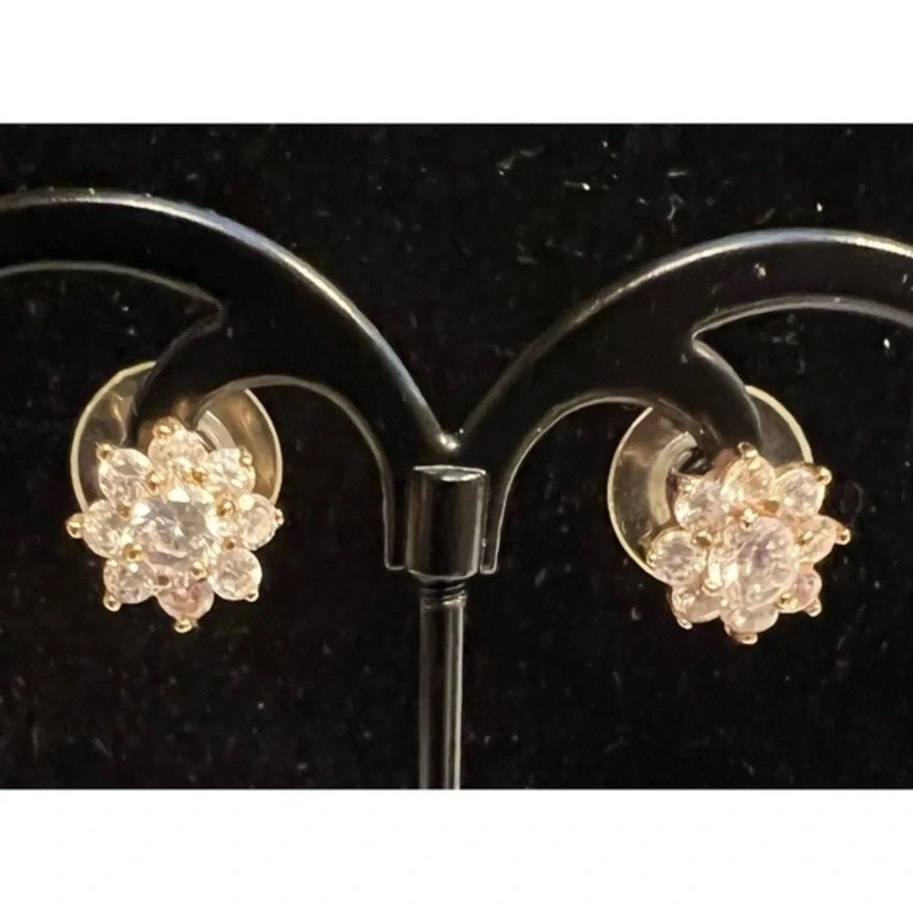 Gold Plated Floral Pattern CZ Post Back Earrings #151